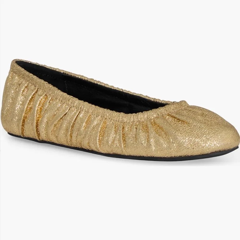 Rebecca Minkoff Sparkly Gold Glitter Rebecca Minkoff Ruched Ballet Flats 7.5 NIB